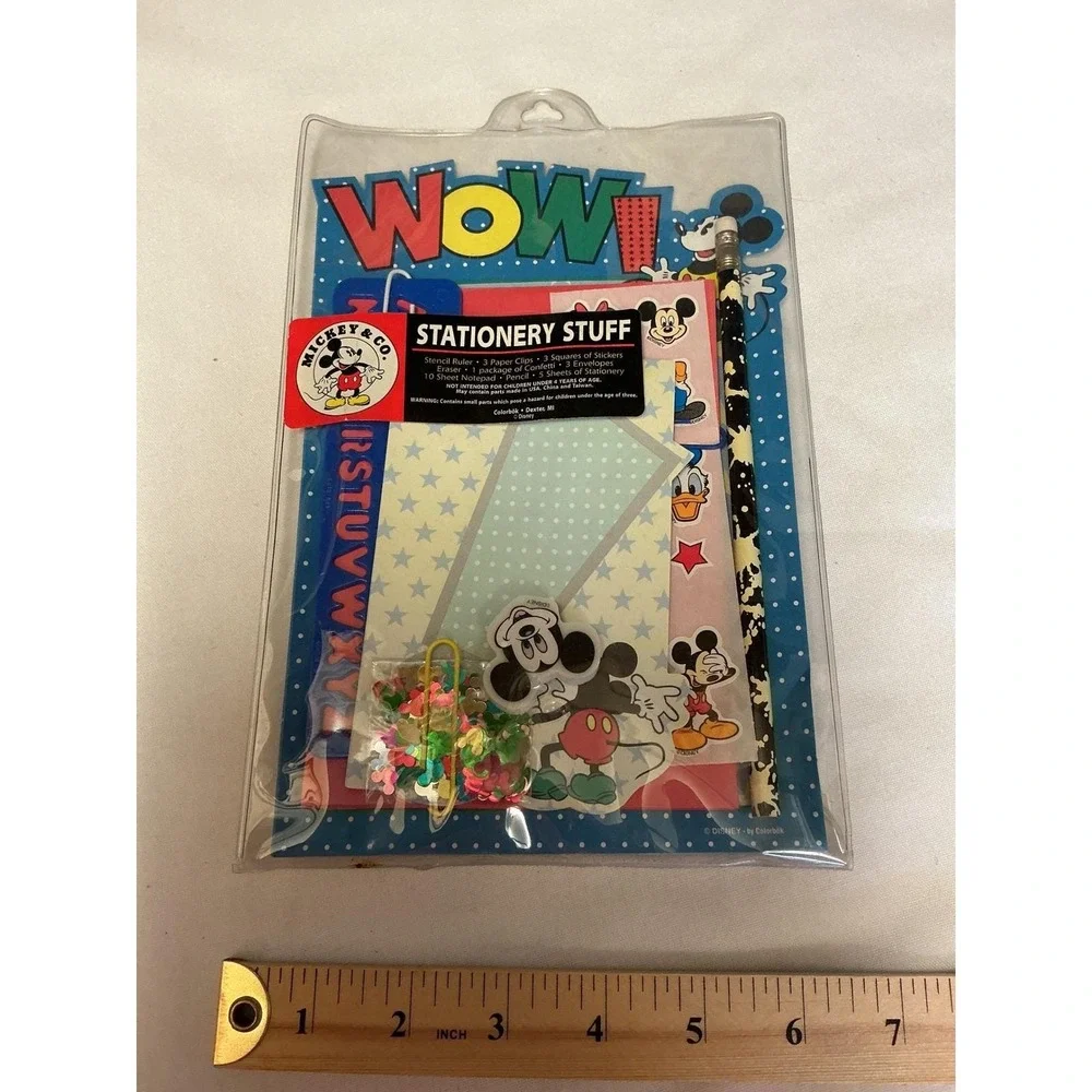 Vintage Mickey & Co Disney Stationery Stuff Set of 2 Stickers Eraser Pencil